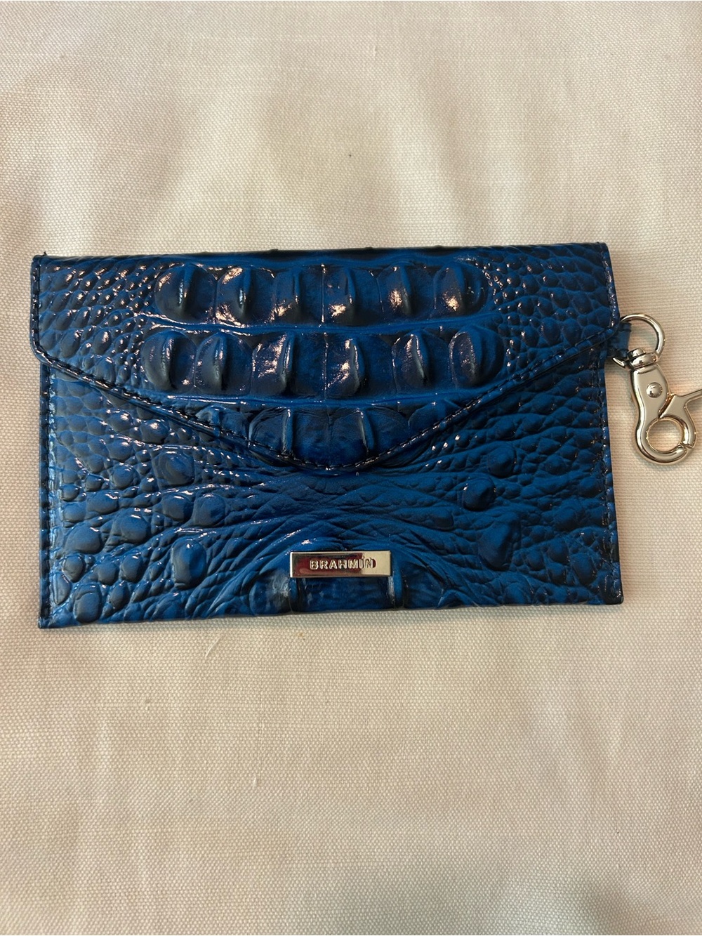 Brahmin Blue Croc-Embossed Card Case Wallet